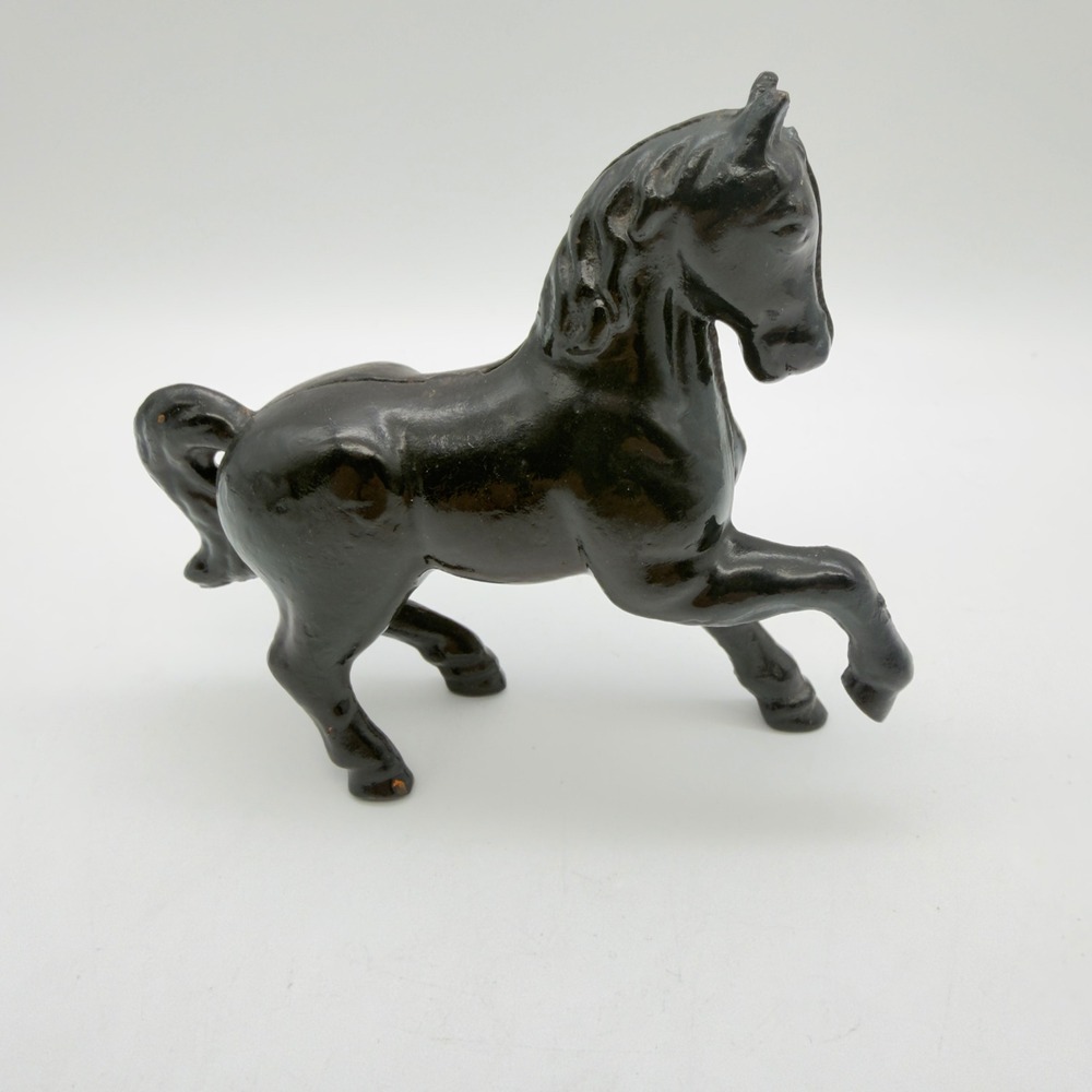 Vintage Cast Iron Horse Still Bank Prancing Pony Black Metal Coin Bank